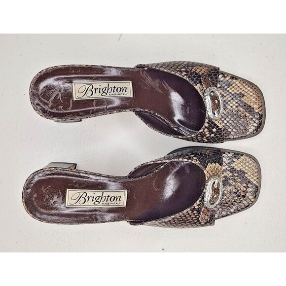 Brighton Women's Tan Leather France Snakeskin Pattern Peep Toe Heels Sz US 8 M - Picture 5 of 8